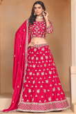 Ruby Red Organza Embroidered Panelled Style Lehenga
