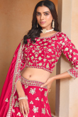 Ruby Red Organza Embroidered Panelled Style Lehenga