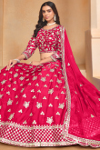 Ruby Red Organza Embroidered Panelled Style Lehenga