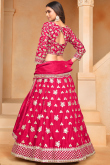 Ruby Red Organza Embroidered Panelled Style Lehenga