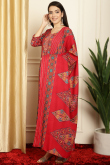 Ruby Red Printed Pashmina Straight Cut Trouser Suit 