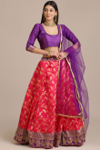 Ruby Red Silk A Line Woven Zari Lehenga