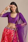 Ruby Red Silk A Line Woven Zari Lehenga