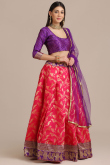 Ruby Red Silk A Line Woven Zari Lehenga