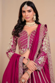 Ruby Red Silk Blend Embroidered Lehenga For Wedding