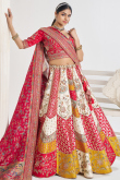 Ruby Red Silk Blend Embroidered Panelled Style Lehenga