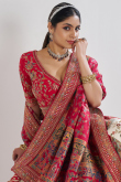 Ruby Red Silk Blend Embroidered Panelled Style Lehenga