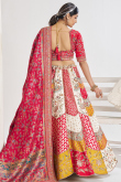 Ruby Red Silk Blend Embroidered Panelled Style Lehenga
