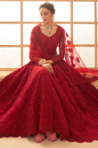 Ruby Red Stone Embellished Panelled Style Net Lehenga