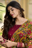 Ruby Red Tussar Silk Foil Printed Flared Style Lehenga