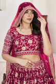 Ruby Red Woven Zari Silk Flared Style Lehenga 