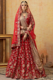 Ruby Red Zari Embroidered Flared Style Silk Lehenga