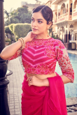 Ruffled Organza Ruby Pink Saree