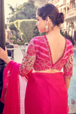 Ruffled Organza Ruby Pink Saree