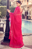 Ruffled Organza Ruby Pink Saree