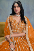 Rust Orange Art Silk Panelled Style Lehenga