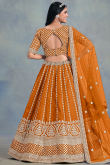 Rust Orange Art Silk Panelled Style Lehenga