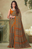 Rust Orange Crepe Printed Saree