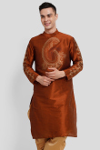 Rust Orange Dupion Silk Foil Printed Straight Cut Kurta