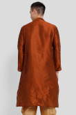 Rust Orange Dupion Silk Foil Printed Straight Cut Kurta