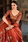 Rust Orange Silk Blend Lehenga with Zari Work for Wedding