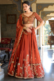 Rust Orange Silk Blend Lehenga with Zari Work for Wedding