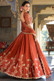 Rust Orange Silk Blend Lehenga with Zari Work for Wedding