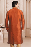 Rust Orange Silk Blend Men's Kurta With Zari Work For Wedding