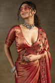 Rust Orange Tissue Silk Sequins Work Saree