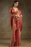 Rust Orange Tissue Silk Sequins Work Saree