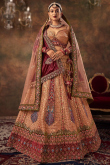 Rust Orange Velvet Embroidered Panelled Lehenga 