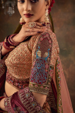 Rust Orange Velvet Embroidered Panelled Lehenga 