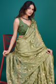 Sage Green Chiffon Sequins Embroidered Shimmer Saree