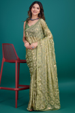 Sage Green Chiffon Sequins Embroidered Shimmer Saree