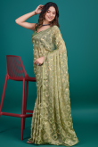 Sage Green Chiffon Sequins Embroidered Shimmer Saree