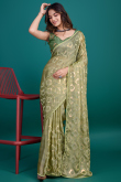 Sage Green Chiffon Sequins Embroidered Shimmer Saree
