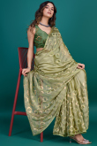 Sage Green Chiffon Sequins Embroidered Shimmer Saree