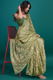 Sage Green Chiffon Sequins Embroidered Shimmer Saree