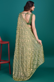 Sage Green Chiffon Sequins Embroidered Shimmer Saree