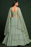 Sage Green Embroidered Georgette Flared Lehenga 