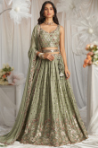 Sage Green Embroidered Georgette Flared Style Lehenga 