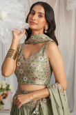 Sage Green Embroidered Georgette Flared Style Lehenga 