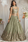 Sage Green Embroidered Georgette Flared Style Lehenga 
