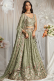 Sage Green Embroidered Georgette Flared Style Lehenga 