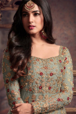 Sage Green Embroidered Net High And Low Anarkali Suit