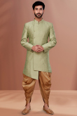 Sage Green A Line Jacquard Men Sherwani for Mehndi