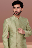 Sage Green A Line Jacquard Men Sherwani for Mehndi