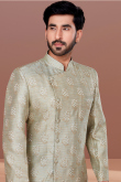 Jacquard Sage Green Weaved Thread Work Men Sherwani for Party 