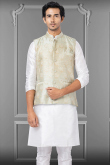 Sage Green Jacquard Woven Zari Men's Waist Coat