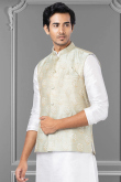 Sage Green Jacquard Woven Zari Men's Waist Coat